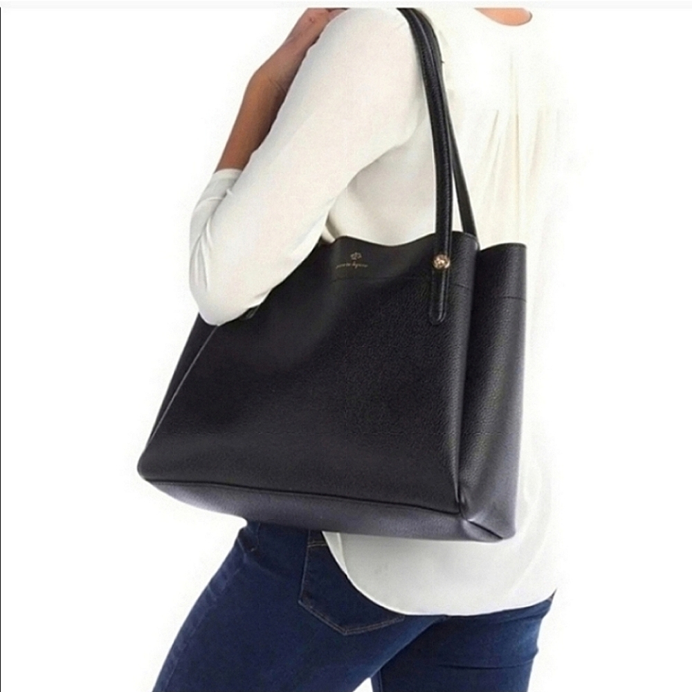 Nanette Lepore Asahi Triple Section Black Shoulder Bag Vegan Leather Tote